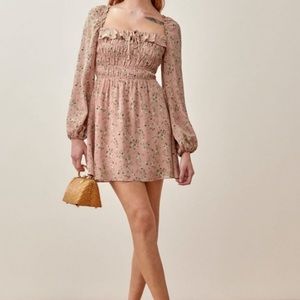 Reformation Blush Pink Morris Puff Sleeve Floral Mini Dress